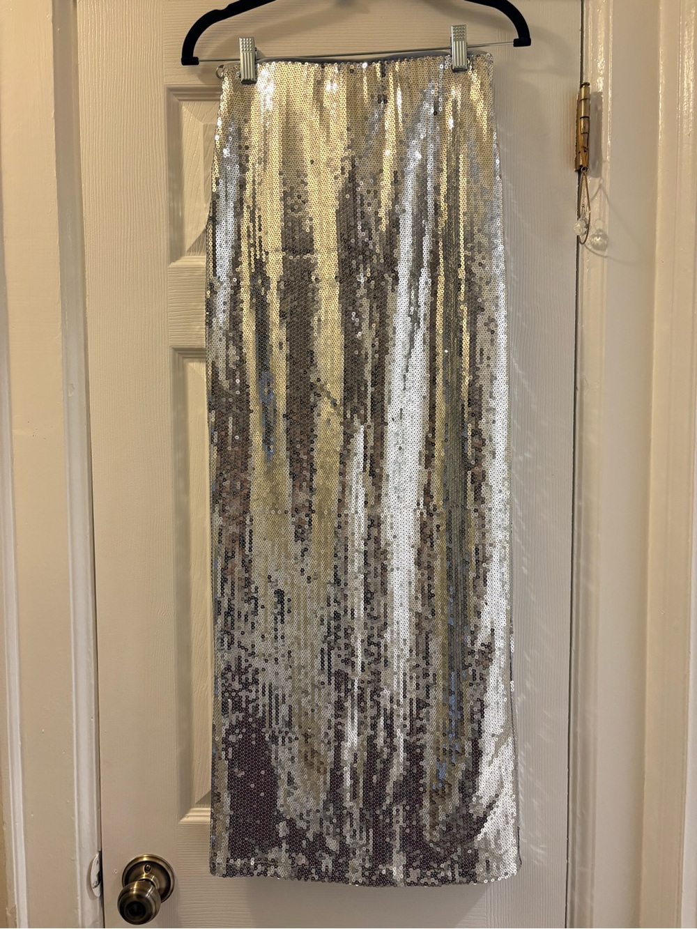 Ashish Silver Sequin Maxi Skirt with Shine
